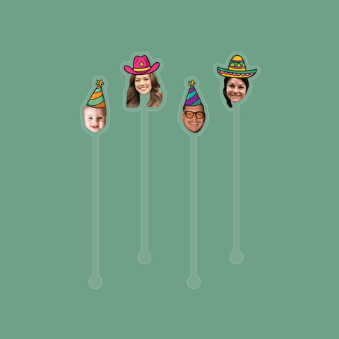 custom party supplies - birthday hat custom face photo drink stirrers