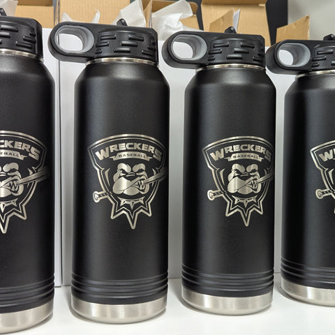Engraved Standard 40oz Water Bottle - Logo One Side, Text Other Side