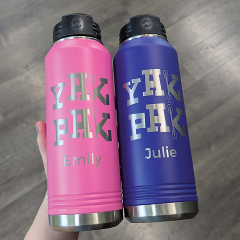Engraved Standard 40oz Water Bottle - Logo One Side, Text Other Side