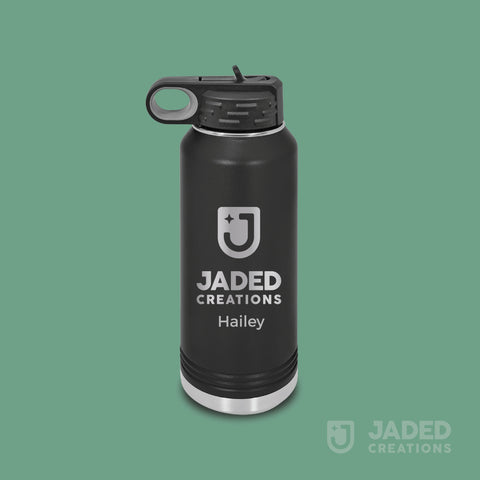 Engraved Standard 40oz Water Bottle - Logo+Text, One Side