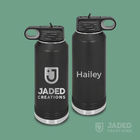 Engraved Standard 40oz Water Bottle - Logo One Side, Text Other Side