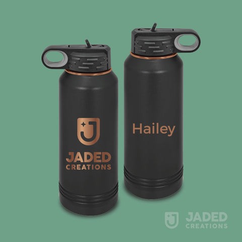 Engraved Specialty 32oz Water Bottle - Logo One Side, Text Other Side