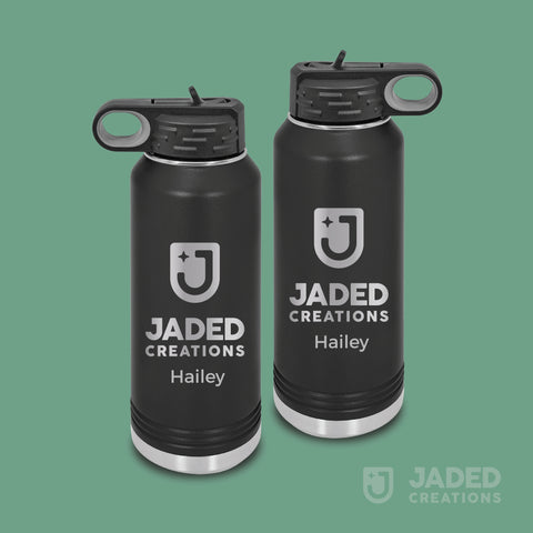 Engraved Standard 40oz Water Bottle - Logo+Text, Both Sides