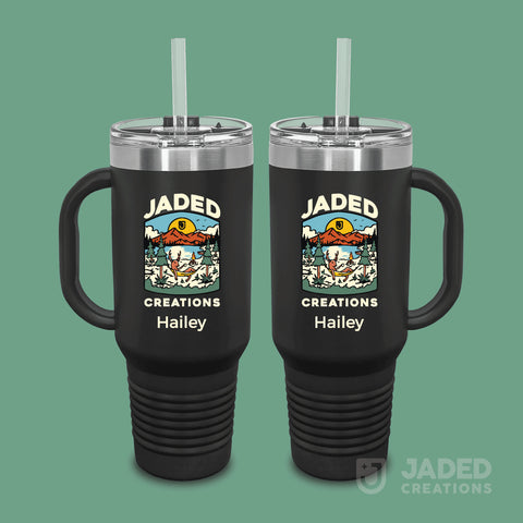 Printed 40oz Standard Tumbler with Handle - Logo+Text, Both Sides