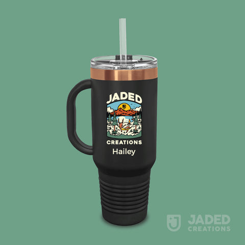 Printed Specialty 40oz Tumbler with Handle - Logo+Text, One Side