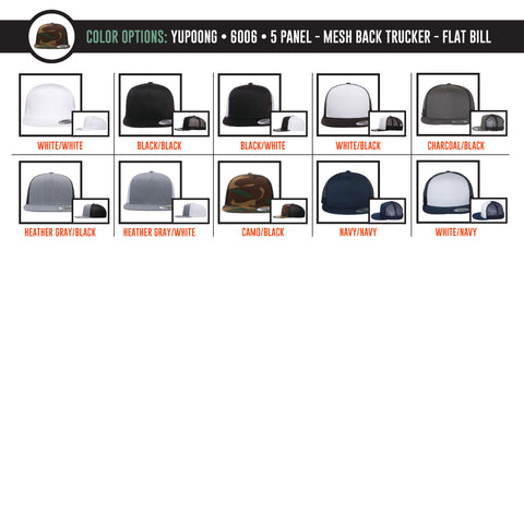 Custom Logo Hat - Yupoong 5 Panel Mesh Trucker Flat Bill